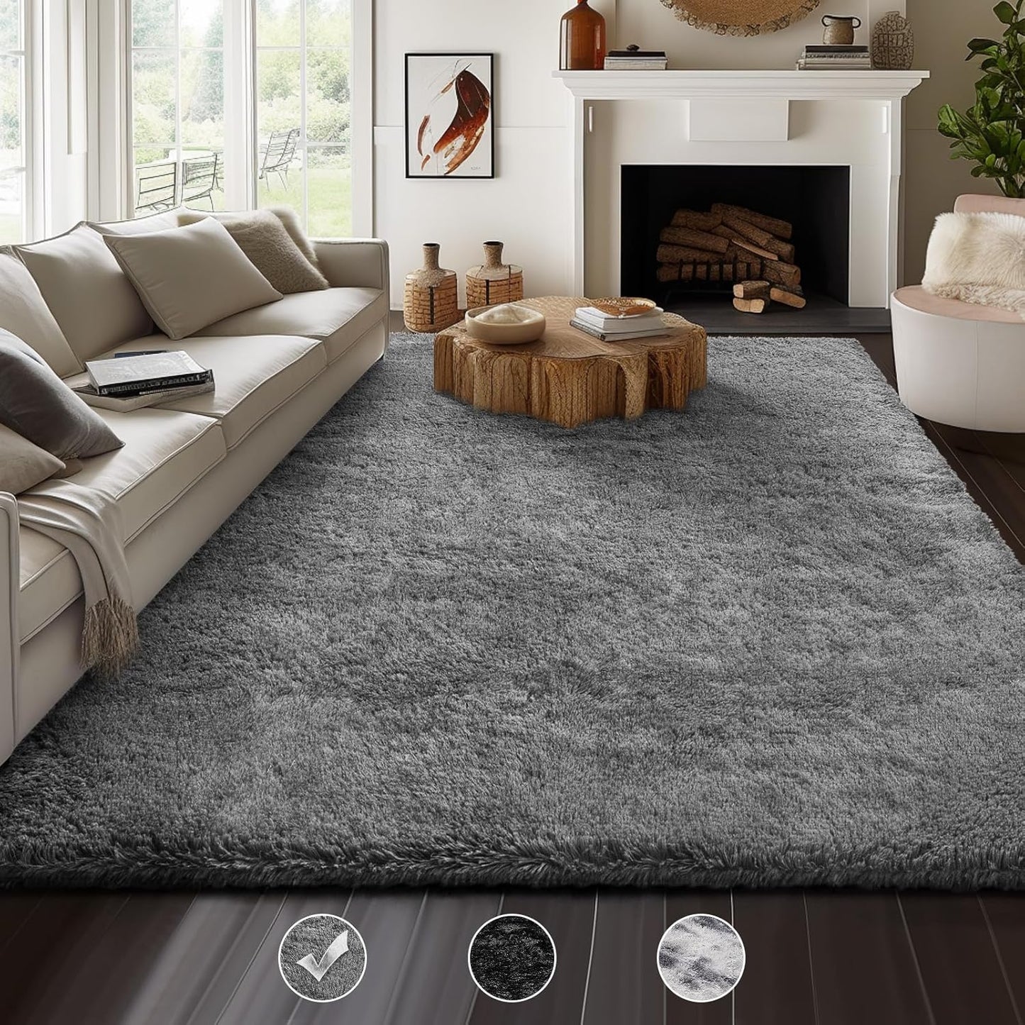 Ophanie Upgrade 5x8 Rugs for Living Room,Grey Fluffy Carpet Large Fuzzy Plush Shag Comfy Soft,Non-Slip Indoor Floor Carpet,for Kids Boys Girls,Room,Bedroom,Playroom,Home Decor Aesthetic
