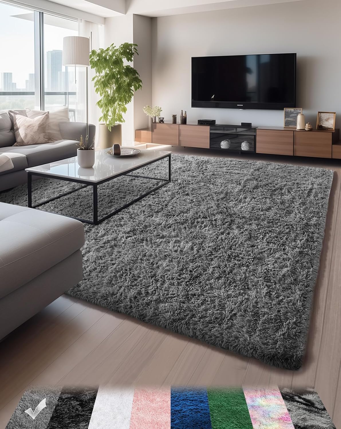 Ophanie Upgrade 5x8 Rugs for Living Room,Grey Fluffy Carpet Large Fuzzy Plush Shag Comfy Soft,Non-Slip Indoor Floor Carpet,for Kids Boys Girls,Room,Bedroom,Playroom,Home Decor Aesthetic