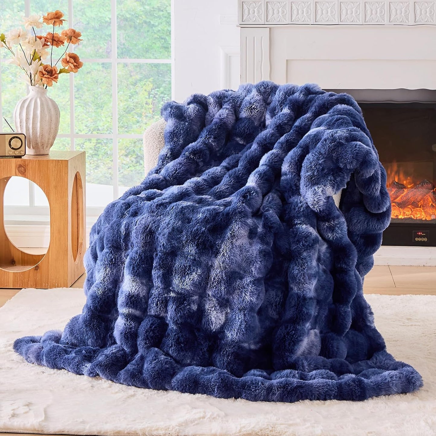 BENVWE Faux Fur Throw Blanket for Couch - Cozy Plush Fluffy Soft Thick Bubble Blanket for Living Room Home Decor - Mothers Day Birthday Gifts for Women, Cream White, 51" x 63"