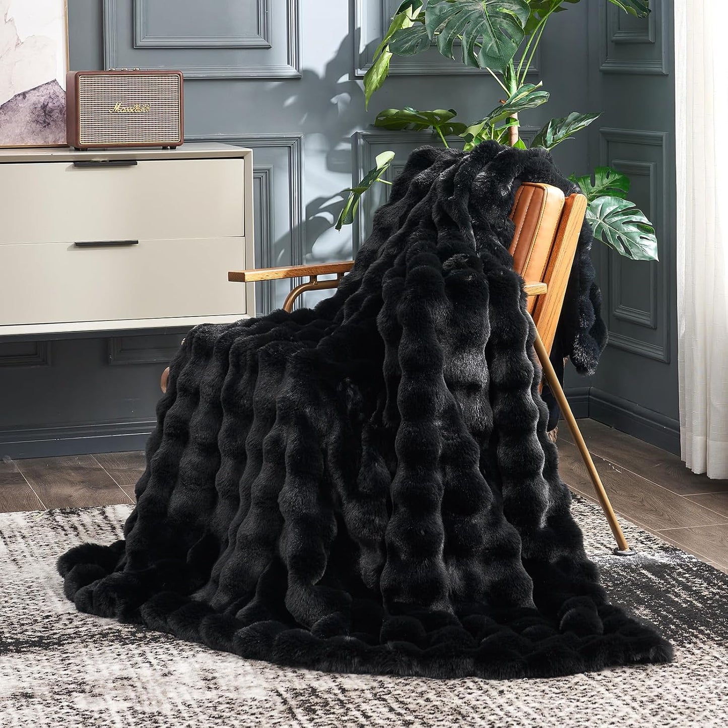 Cozy Bliss Faux Fur Throw Blanket for Couch, Fuzzy Soft Plush Thick Bubble Blanket for Sofa Bedroom Living Room, 50 * 60 Inches Tie-dye Taupe