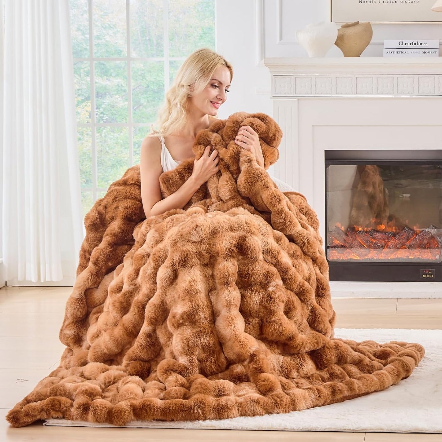 BENVWE Faux Fur Throw Blanket for Couch - Cozy Plush Fluffy Soft Thick Bubble Blanket for Living Room Home Decor - Mothers Day Birthday Gifts for Women, Cream White, 51" x 63"