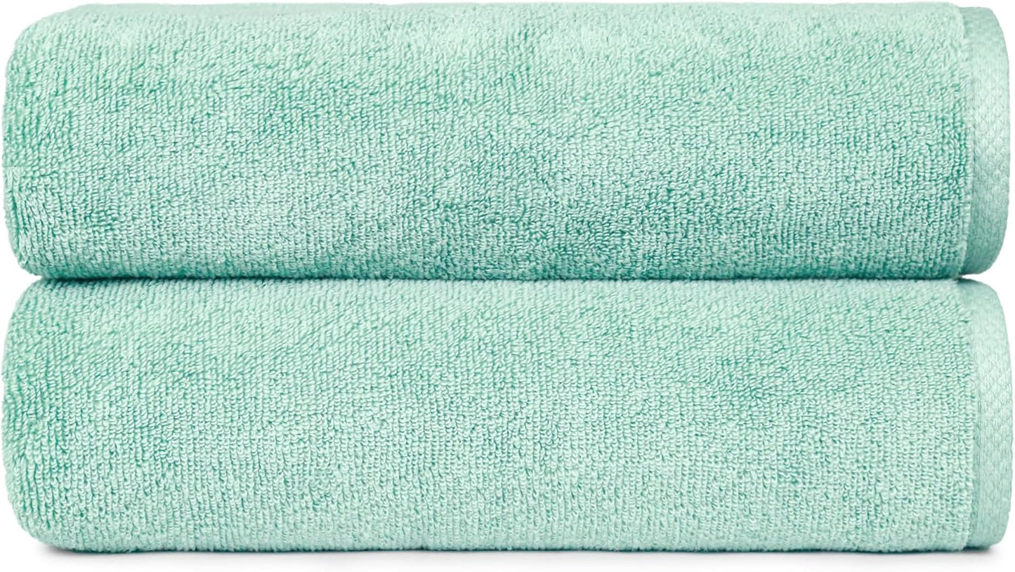 Amazon Basics 2 Piece Quick-Dry Oversize Bath Towel, 100% Cotton, Lake Blue, 54" x 30"