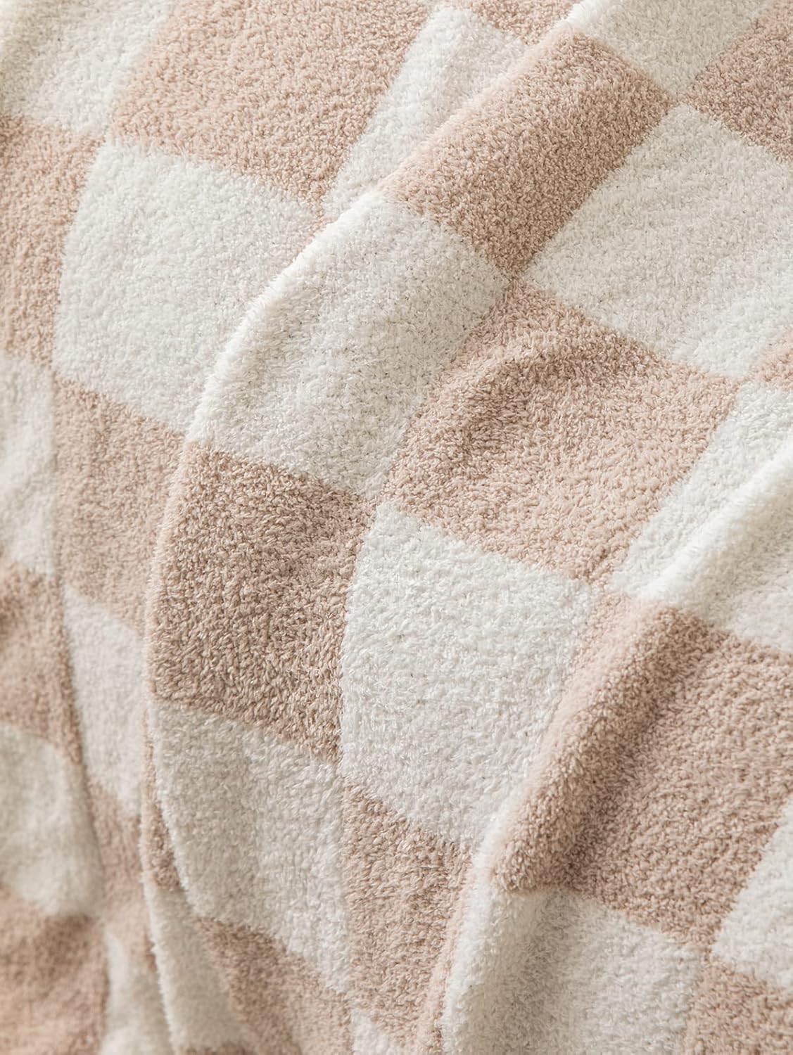 Ultra Soft Cozy Buffalo Checkerboard Grid Fluffy Microfiber Knitted Throw Blanket Lightweight Fleece Checkered Blanket for Sofa Couch Bed Travel Cream 51"X63"