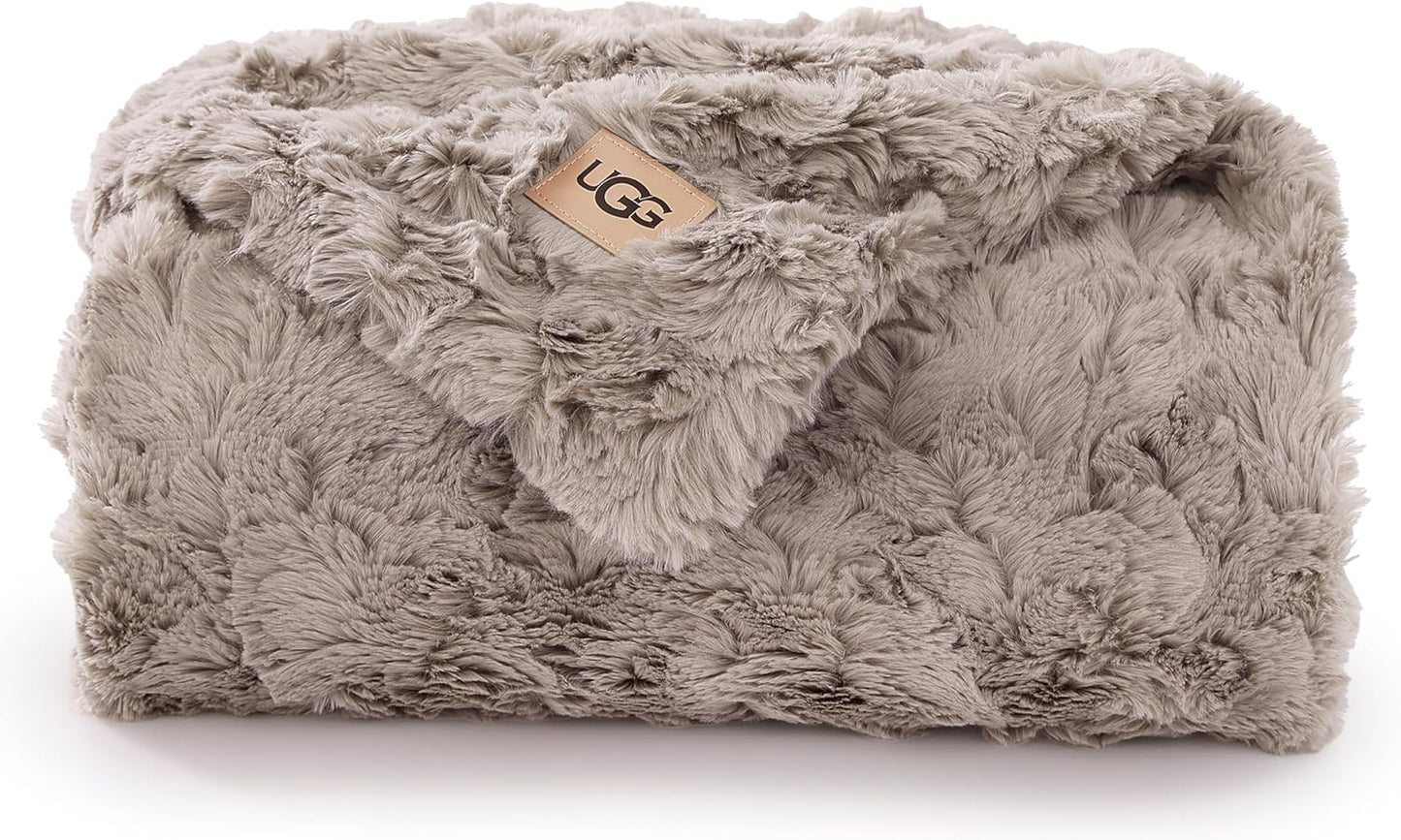 UGG Adalee Faux Fur Throw Blanket Luxury Lightweight Cozy Soft Throw for Couch Bed or Chair Hypoallergenic Machine Washable Double-Sided Fluffy Blanket Home Decor, 50-inch x 70-inch, Natural White