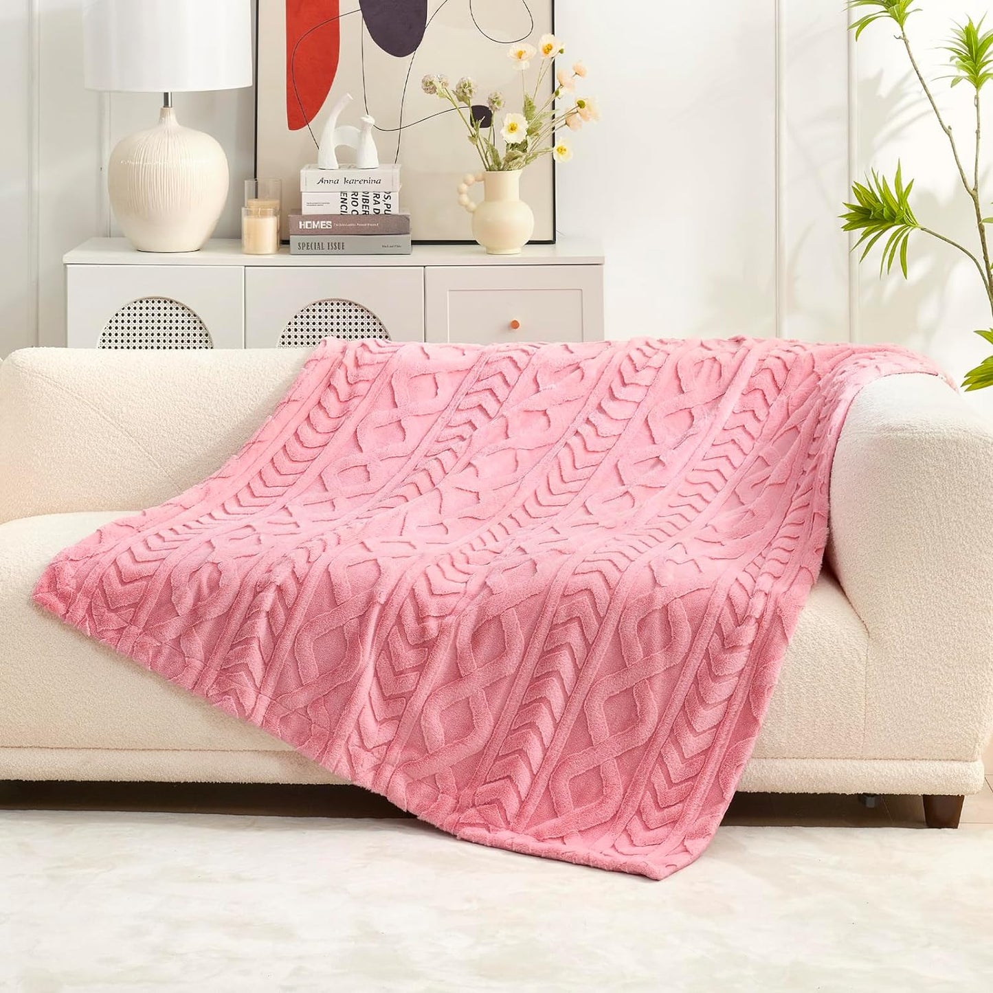 Cozy Bliss Faux Fur Throw Blanket for Couch, Cozy Soft Plush Thick Winter Blanket for Sofa Bedroom Living Room, 50 * 60 Inches Beige