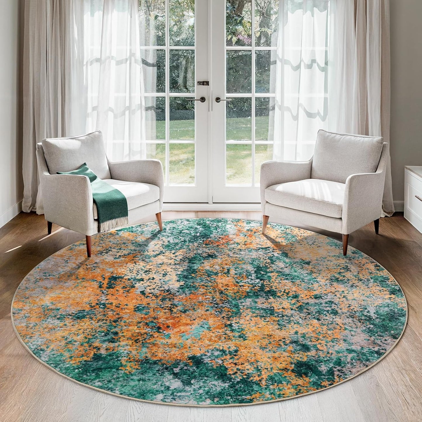 Washable Area Rug for Living Room: 8x10 Modern Abstract Neutral Soft Rug for Bedroom Dining Room No Slip Low Pile Carpet for Nursery Home Office - Grey/Blue