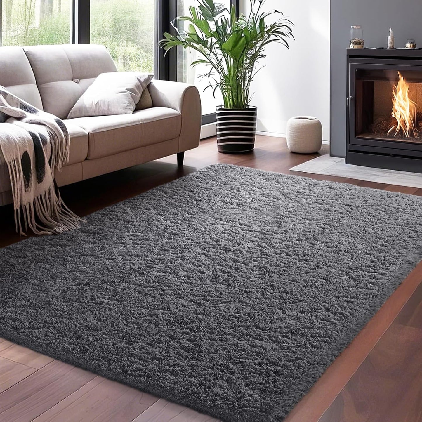 Ophanie Upgrade 5x8 Rugs for Living Room,Grey Fluffy Carpet Large Fuzzy Plush Shag Comfy Soft,Non-Slip Indoor Floor Carpet,for Kids Boys Girls,Room,Bedroom,Playroom,Home Decor Aesthetic