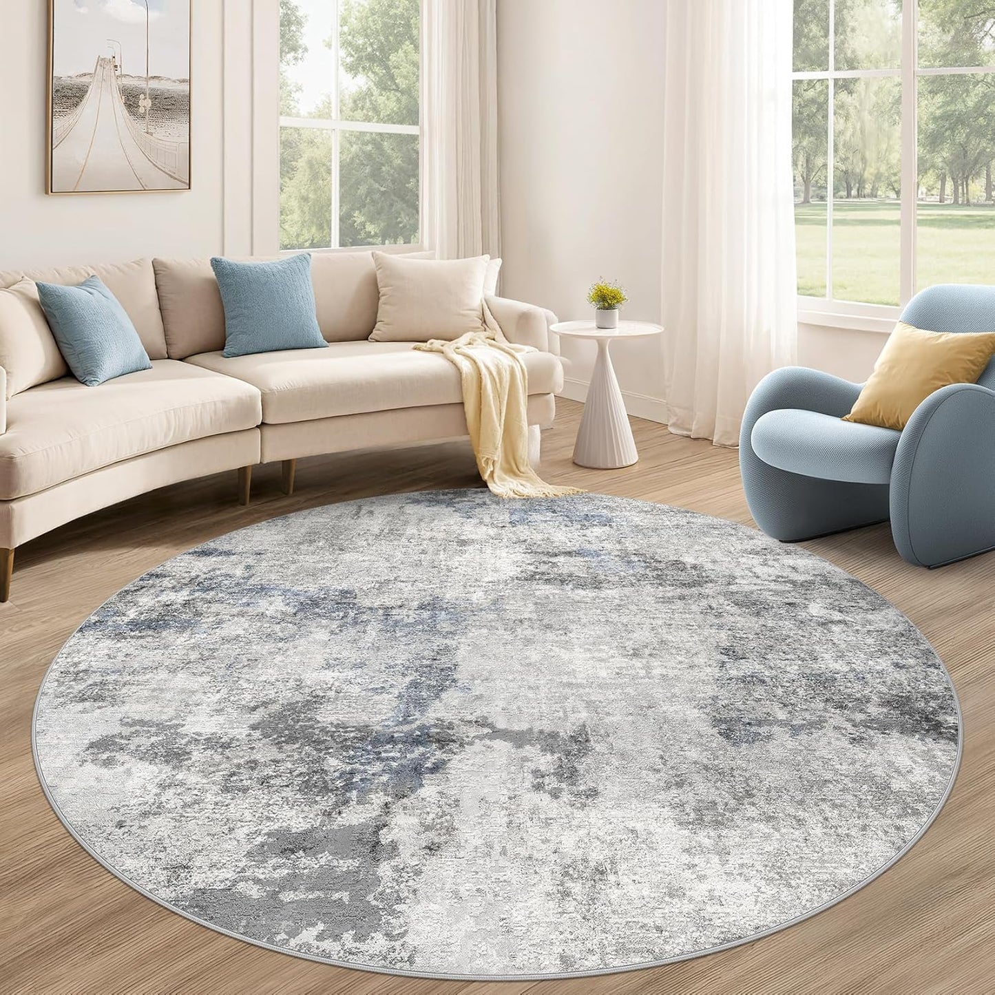 Living Room Area Rugs - 6x9 Abstract Large Soft Indoor Washable Rug Neutral Modern Low Pile Carpet for Bedroom Dining Room Farmhouse Home Office - Grey Blue
