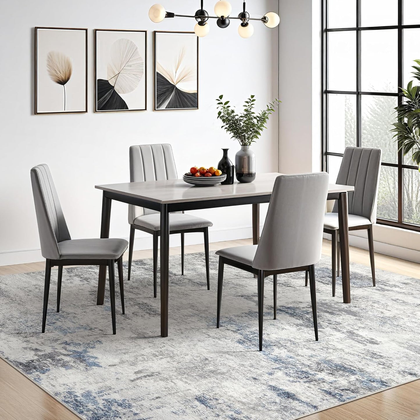 Living Room Area Rugs - 6x9 Abstract Large Soft Indoor Washable Rug Neutral Modern Low Pile Carpet for Bedroom Dining Room Farmhouse Home Office - Grey Blue