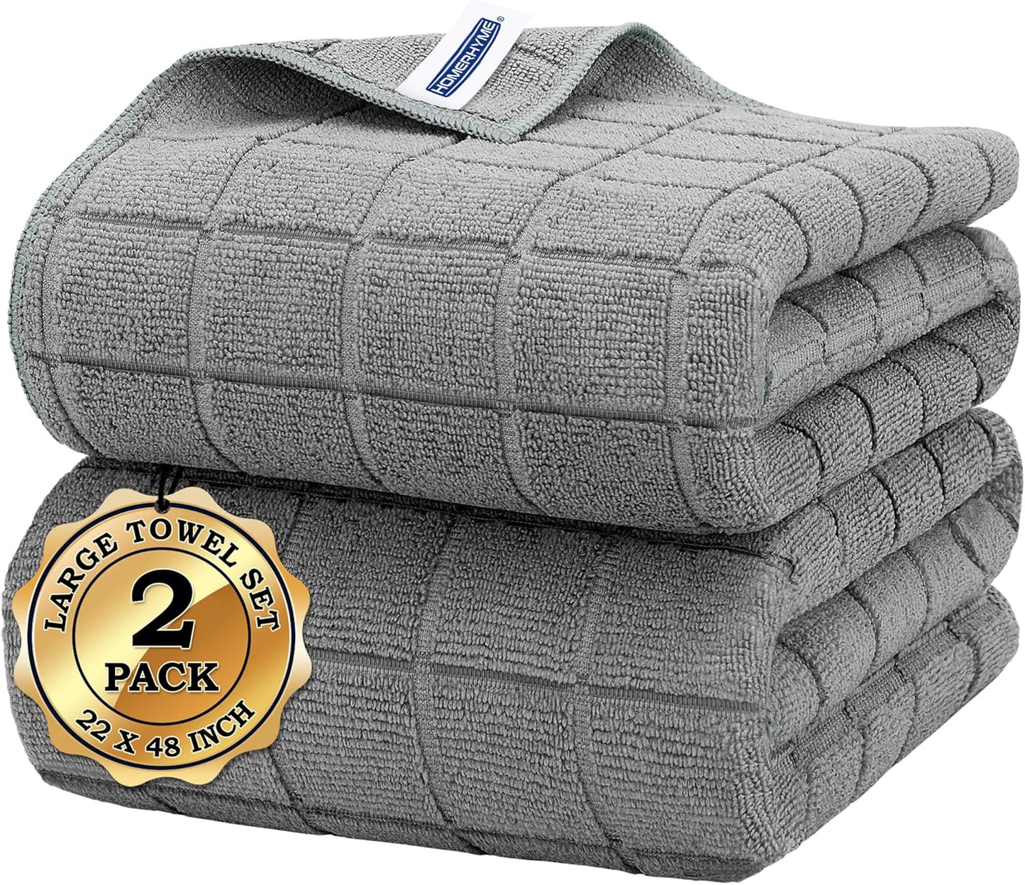 HOMERHYME Microfiber Bath Towels 2 Pack (22'' x 48'') - Lightweight Quick Dry Microfiber Fingertip Hand Towels, Soft Absorbent Gym Towels for Yoga, Salon, Camping, Hotel, Bathroom, Spa, Travel & Dog