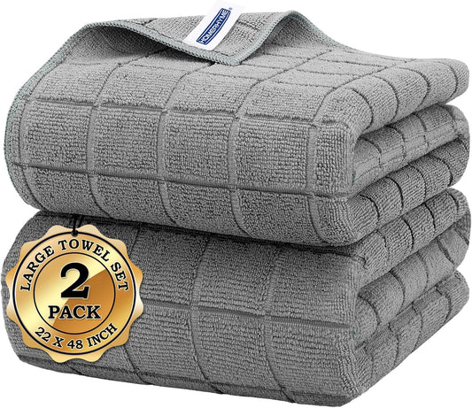 HOMERHYME Microfiber Bath Towels 2 Pack (22'' x 48'') - Lightweight Quick Dry Microfiber Fingertip Hand Towels, Soft Absorbent Gym Towels for Yoga, Salon, Camping, Hotel, Bathroom, Spa, Travel & Dog