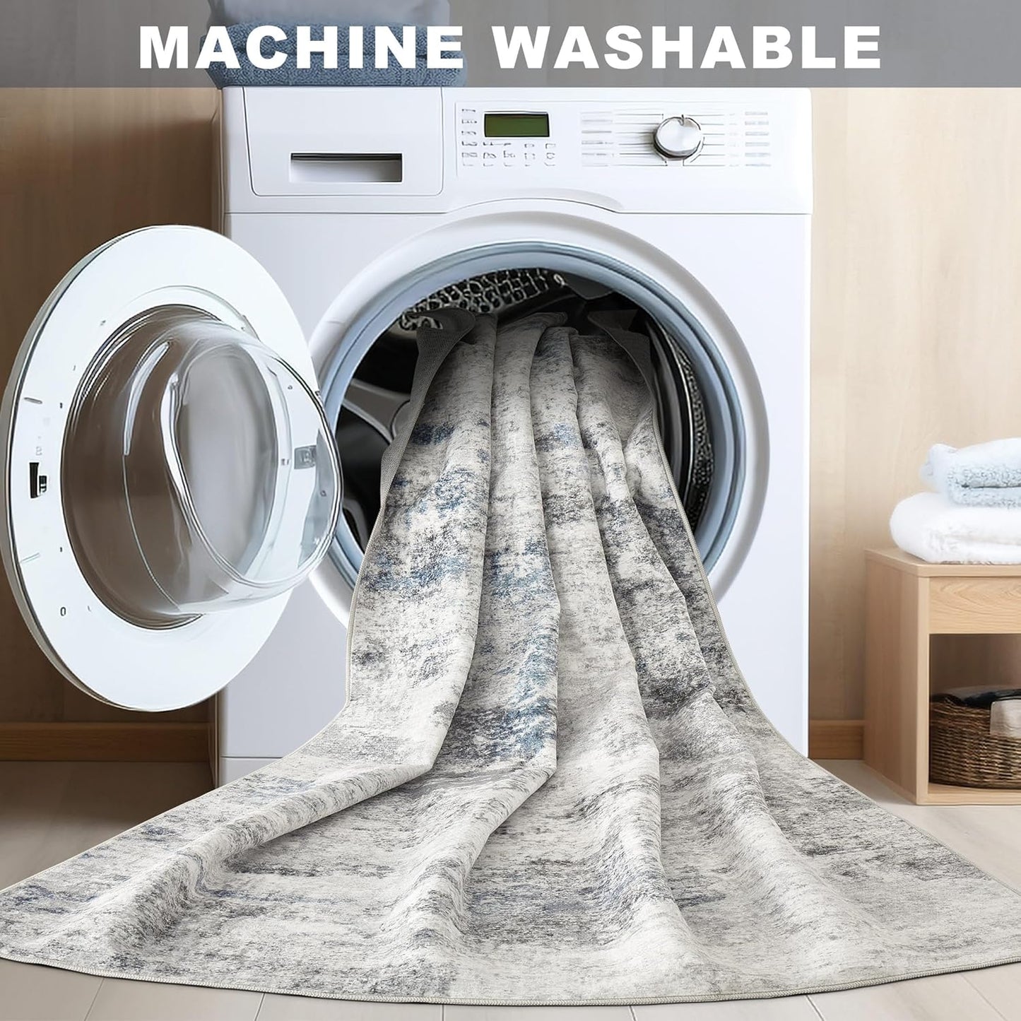 Living Room Area Rugs - 6x9 Abstract Large Soft Indoor Washable Rug Neutral Modern Low Pile Carpet for Bedroom Dining Room Farmhouse Home Office - Grey Blue