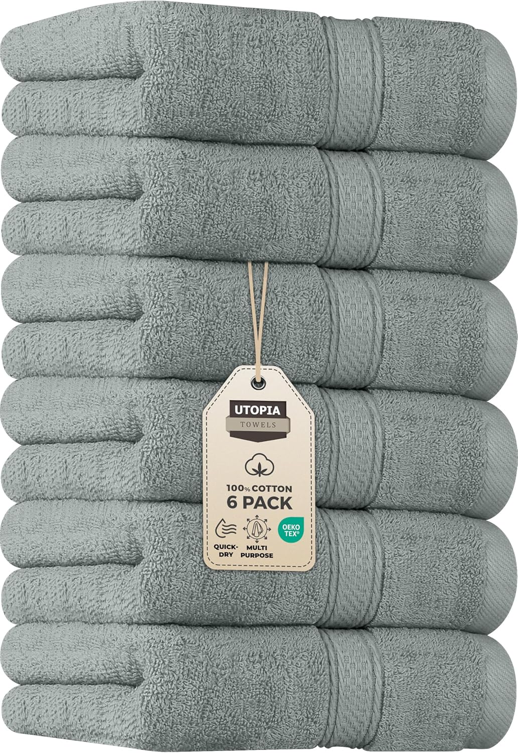 Utopia Towels 6 Pack Premium Hand Towels Set, 16 by 28 inches, 100% Ring Spun Cotton, Ultra Soft and Highly Absorbent 600GSM Towels for Bathroom, Gym, Shower, Hotel, and Spa, Grey