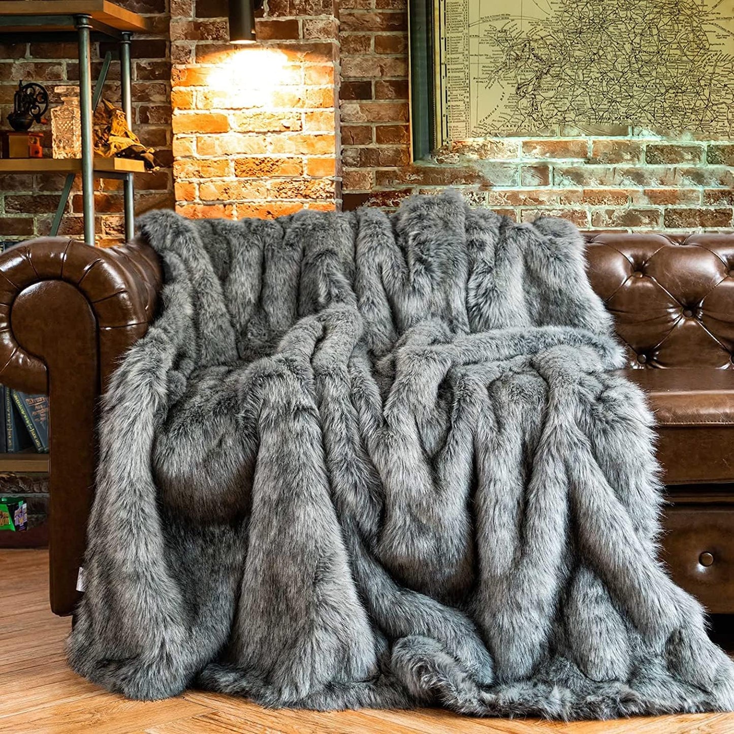 BATTILO HOME Ruched Luxury Faux Fur Throw Blanket Beige Tie-dye Rabbit Fur Blanket for Couch, Living Room, Fuzzy, Soft, Plush, Cozy, Elegant with Reversible Mink Blanket Beige, 60"x80"