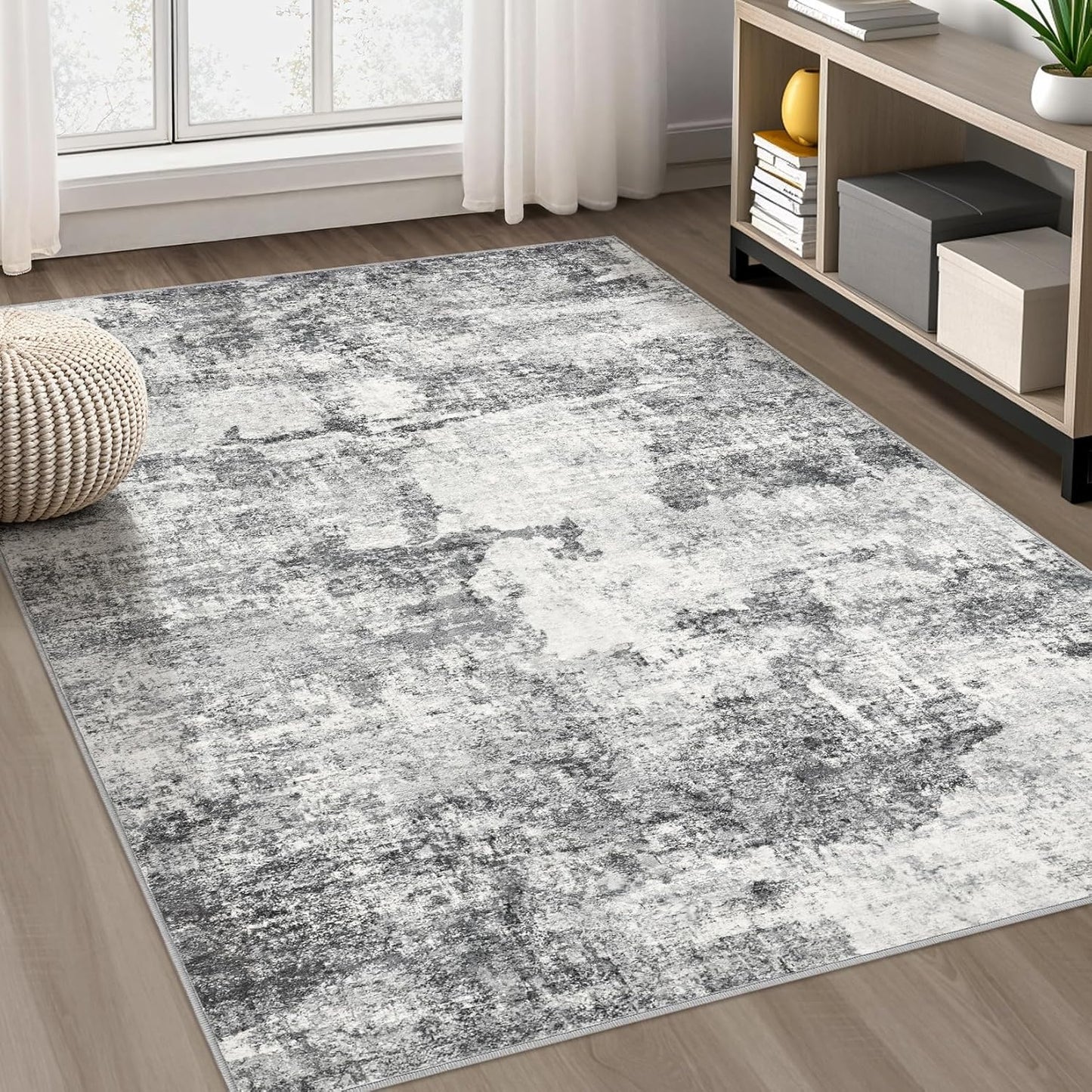 Living Room Area Rugs - 6x9 Abstract Large Soft Indoor Washable Rug Neutral Modern Low Pile Carpet for Bedroom Dining Room Farmhouse Home Office - Grey Blue