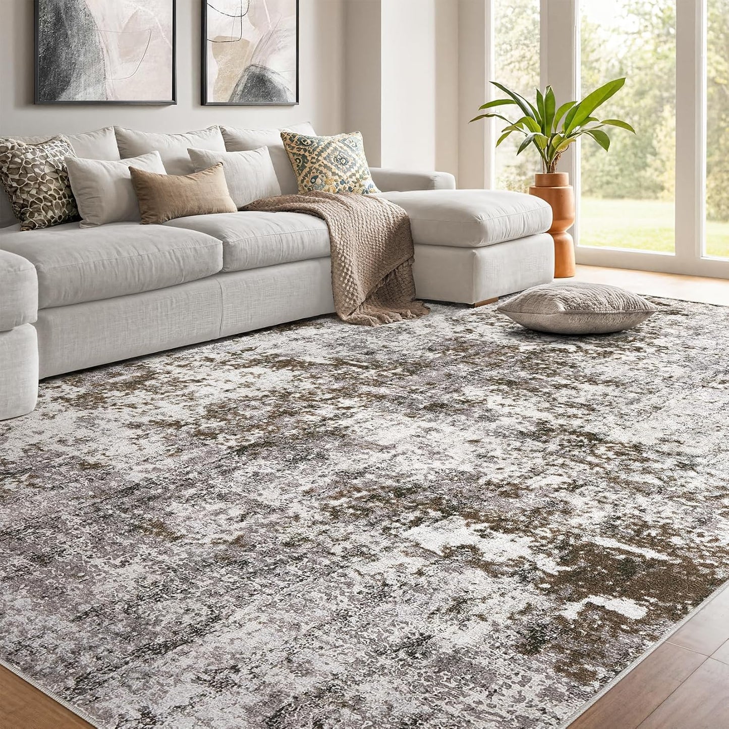 Living Room Area Rugs - 6x9 Abstract Large Soft Indoor Washable Rug Neutral Modern Low Pile Carpet for Bedroom Dining Room Farmhouse Home Office - Grey Blue