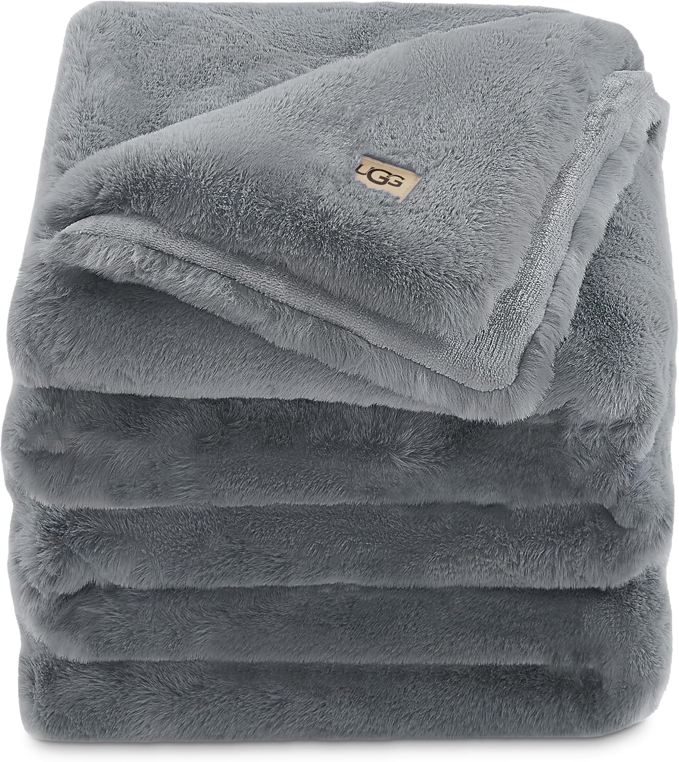 UGG Euphoria Plush Faux Fur Throw Blanket Medium Weight Reversible Luxury Soft Throw for Couch Bed or Chair Hypoallergenic Machine Washable Home Decor Blanket, 50-inch x 70-inch, Indigo Navy Blue
